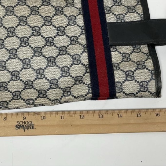 VINTAGE Gucci Web GG Navy Sherry Line Tote Bag - Picture 12 of 14